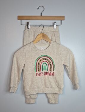 Kate Mack Beige 'Feliz Navidad' Rainbow Sweatshirt Set